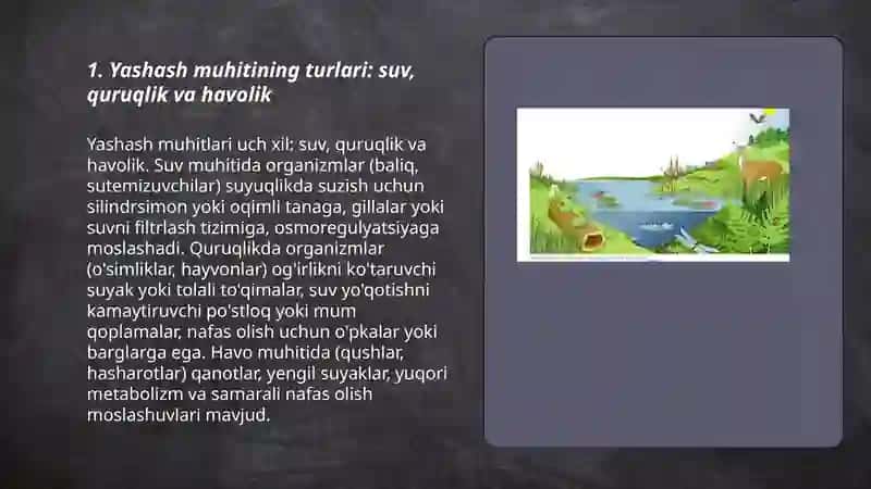 Tirik organizmlarning yashash muhitlari va ularga ornizmlarning moslanishi 3