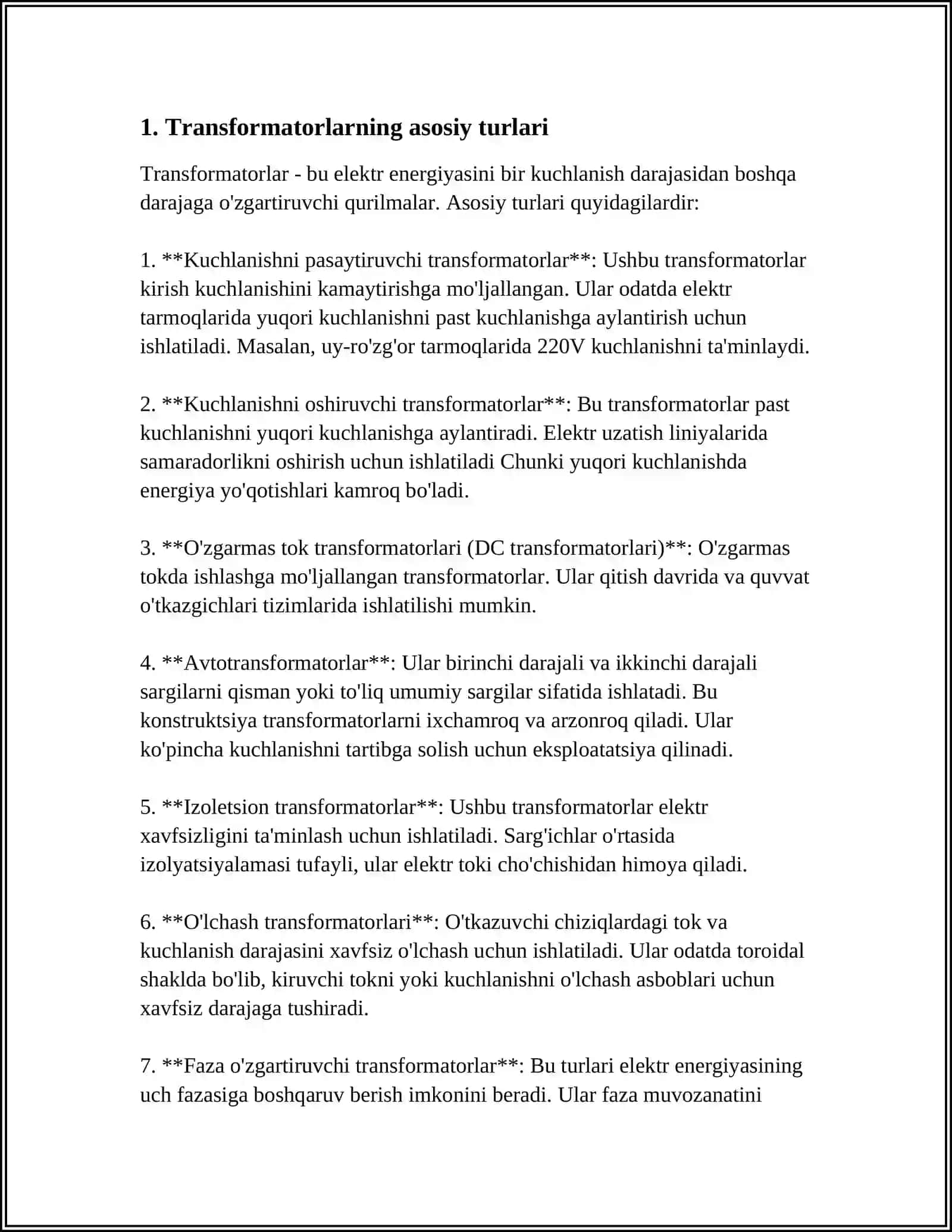 TRANSFORMATOR TURLARI 3
