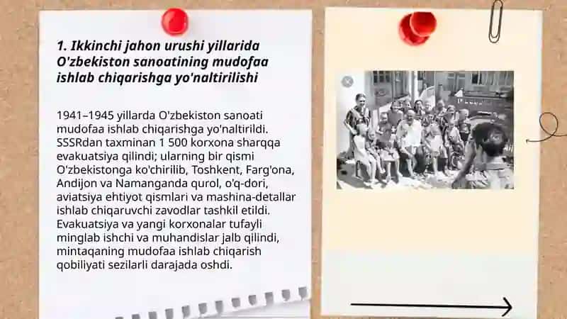 Ikkinchi jahon urushi yillarida O’zbekiston sanoati va qishloq xo’jaligi 3