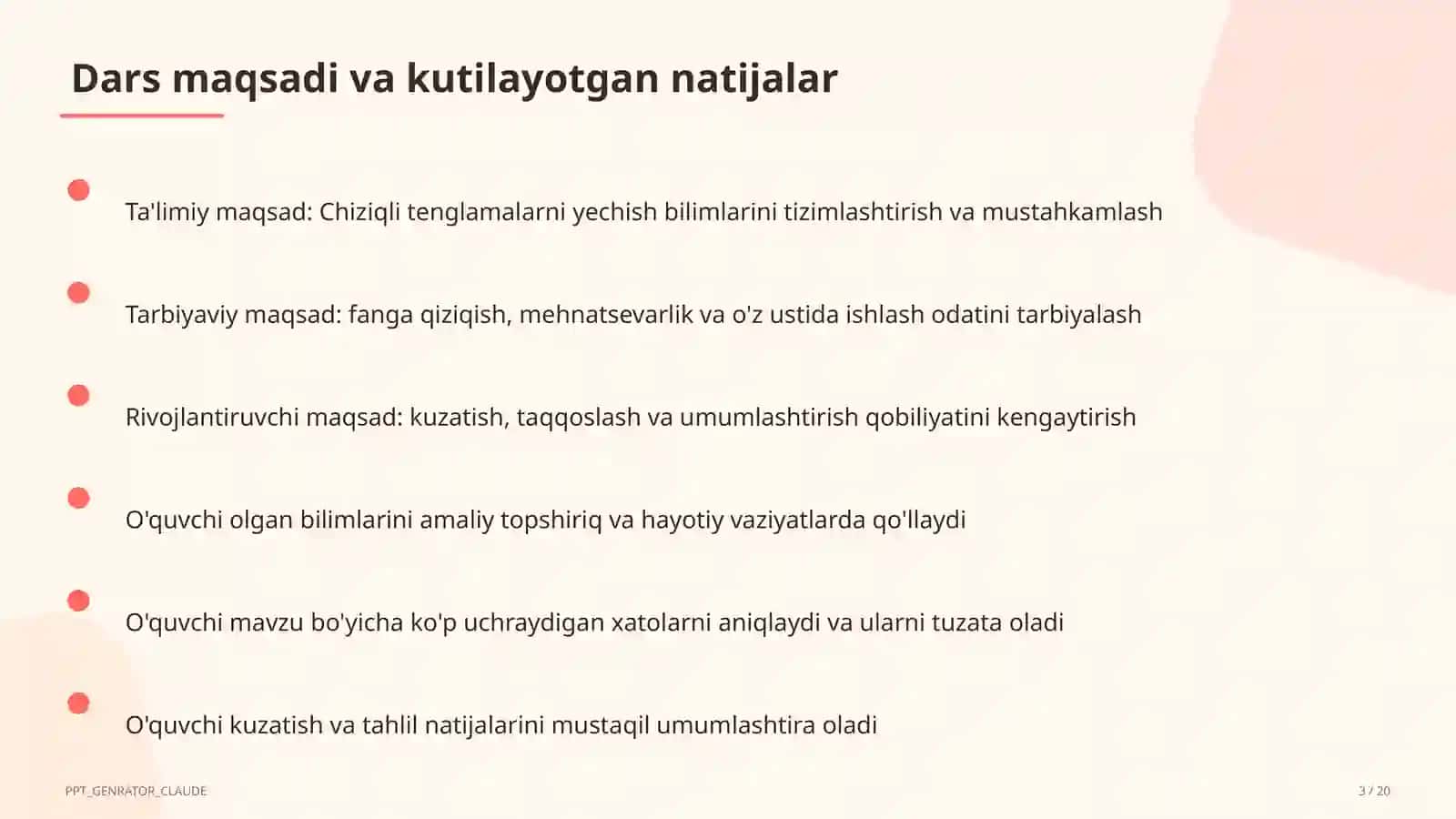 Chiziqli tenglamalarni yechish (6-sinf) 3