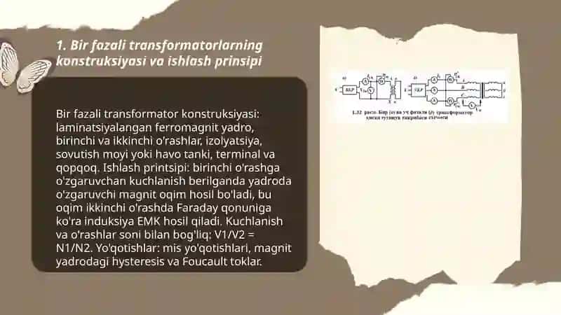 Bir fazali transformatirlar va ularning foydali ish kayifitsenti 3