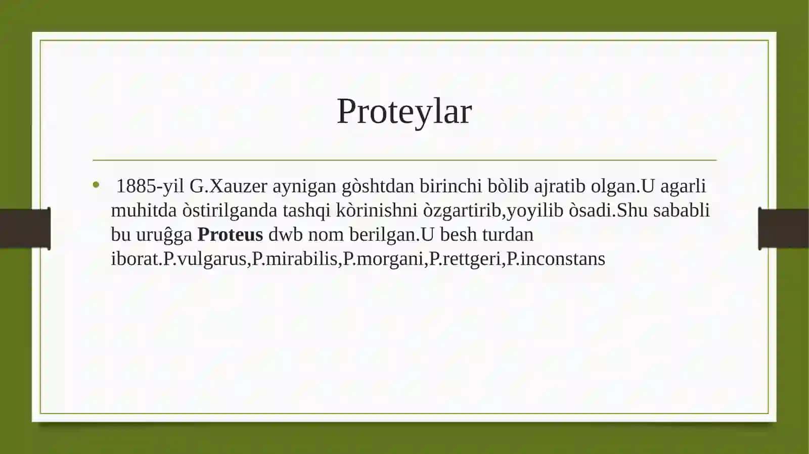 Ovqatdan zaharlanish kasalliklari: proteya, kampilobakteriya, Ichak tayoqchasi, listeriya. Ichak guruhi bakteriyalarining seroidentifikatsiyasi. 3