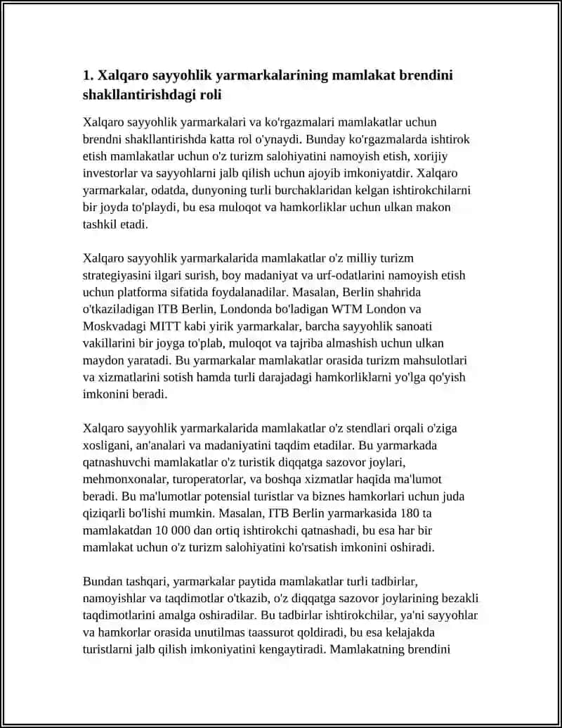 Xalqaro sayyohlik yarmarkalari va ko’rgazmalarining ahamiyati 3