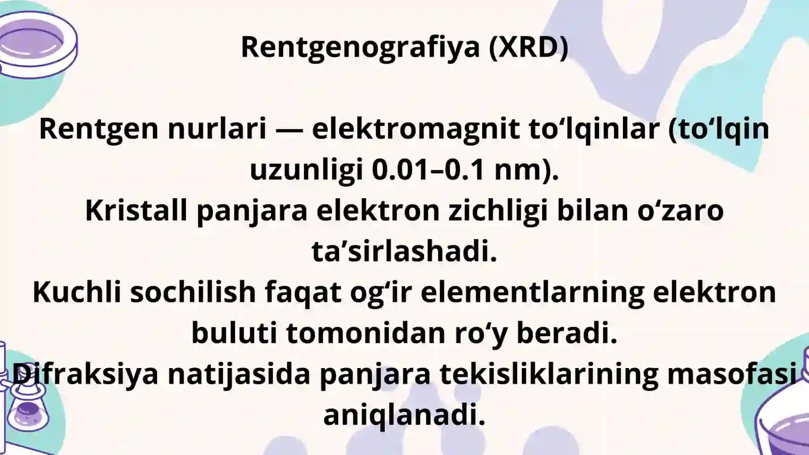 Rentgenografiya, elektronografiya va neytronografiya usullari 3