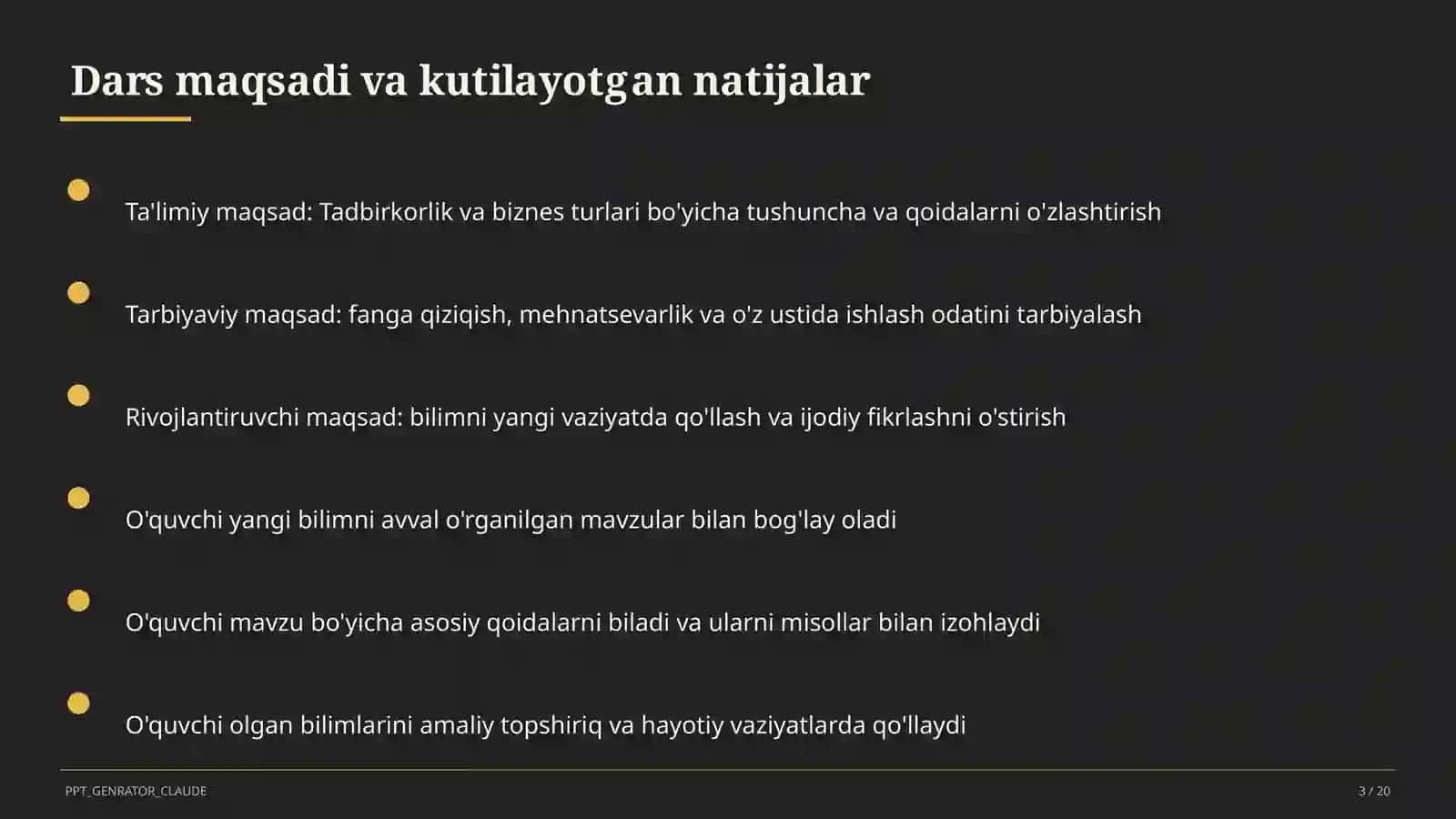 Tadbirkorlik va biznes turlari (10-sinf) 3