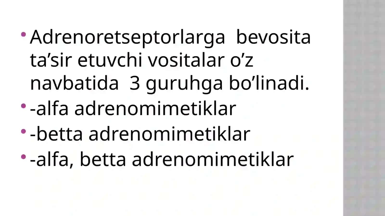 Adrenoretseptorlarni QO’ZG’ATUVCHI VOSITALAR (ADRENOMIMETIKLAR) 3