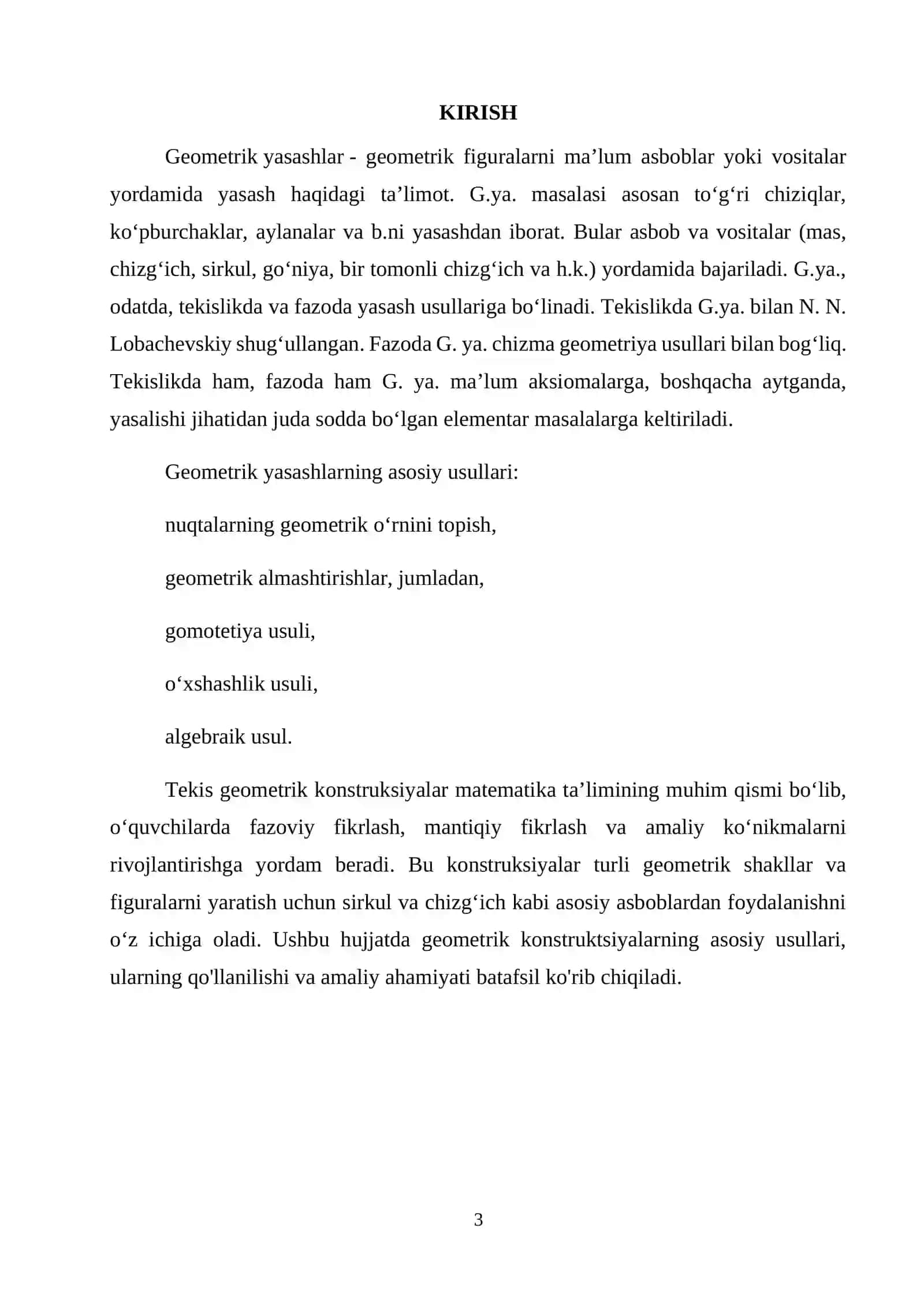 KURS ISHI - Tekislikdagi geometrik yasashlarda foydalaniladigan metodlar 3