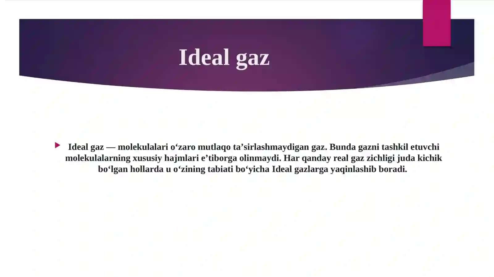 Ideal gazning bosimi 3