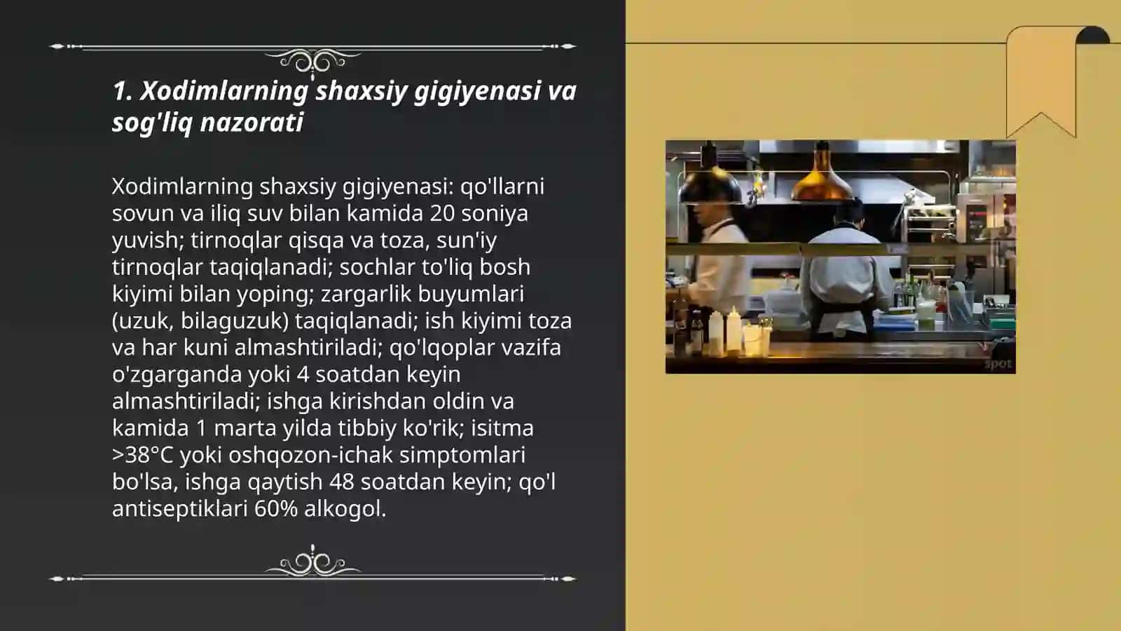 Ovqatlanish korxonalarida (restoran, kafe) sanitariya va gigiyena standartlari 3