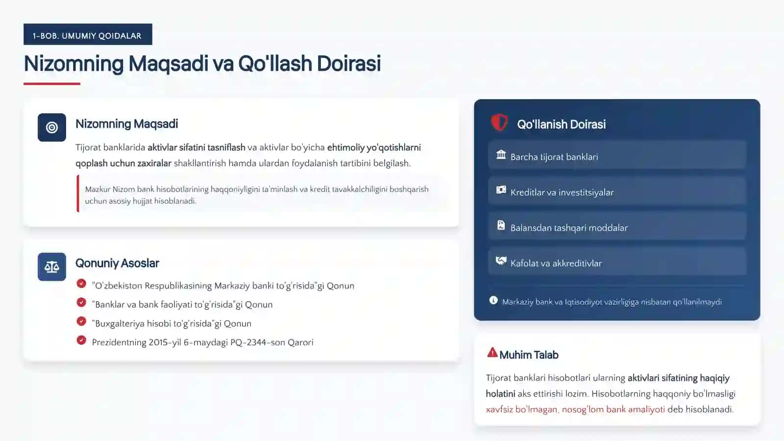 Tijorat Banklarida Aktivlar Sifatini Tasniflash va Zaxiralar Shakllantirish Nizomi 3