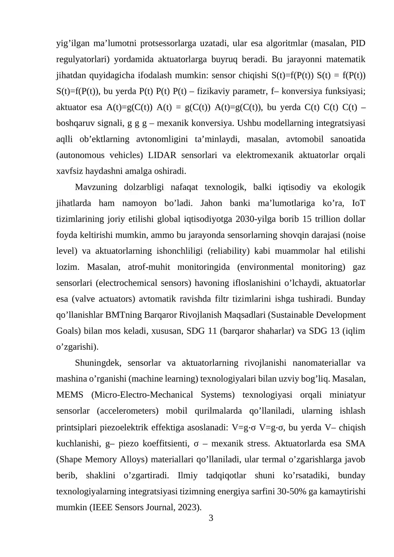 Sensorlar va aktuatorlar aqlli ob’ektlar IoT 3