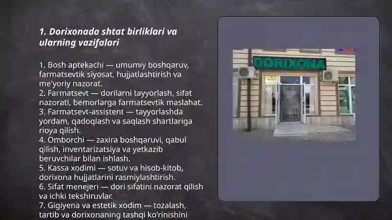 Dorixonada ishlovchi xodimlar vazifalari va shtatlari 3