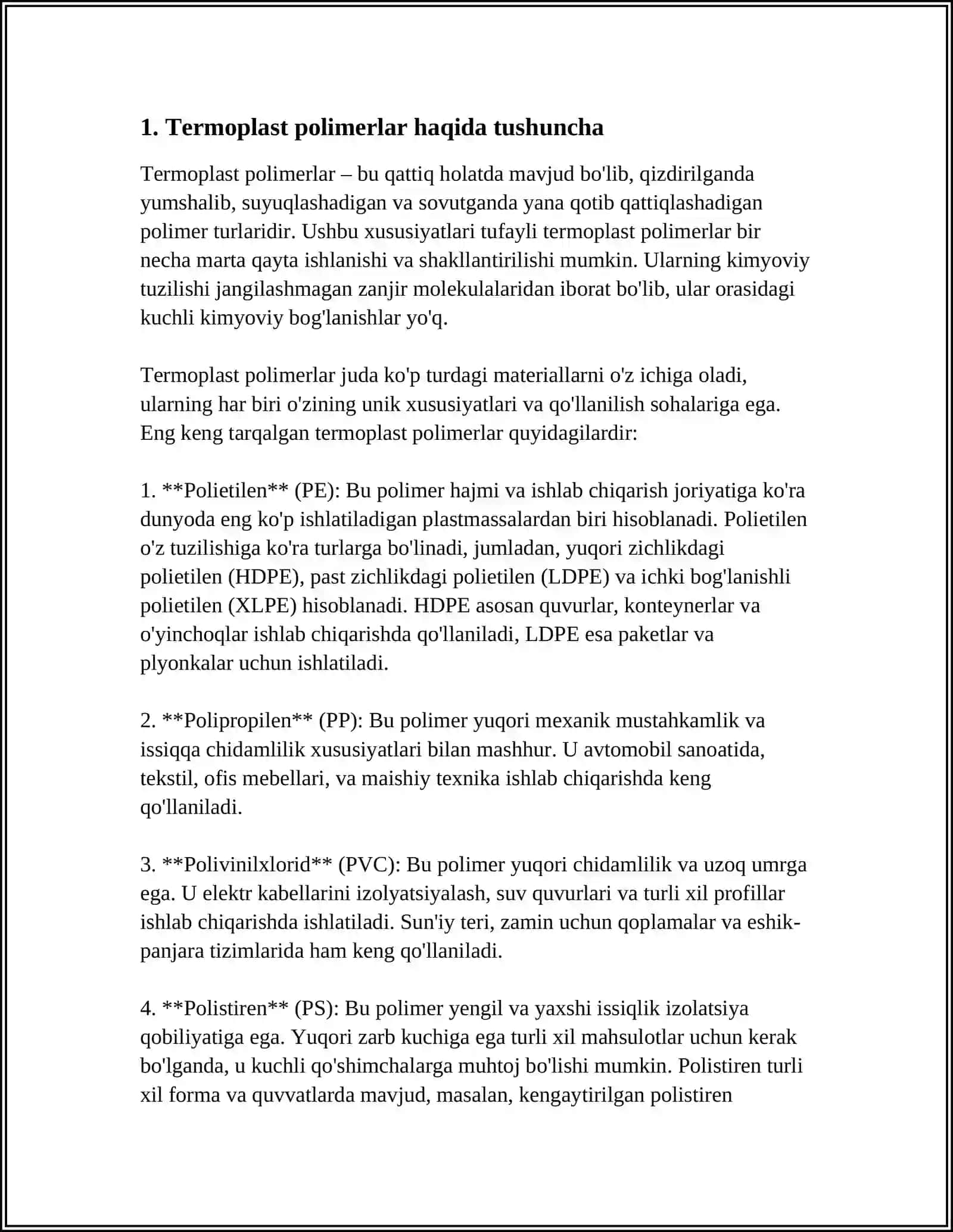 TERMOPLAST VA TERMOREAKTIV POLIMERLAR HAQIDA TUSHUNCHA 3