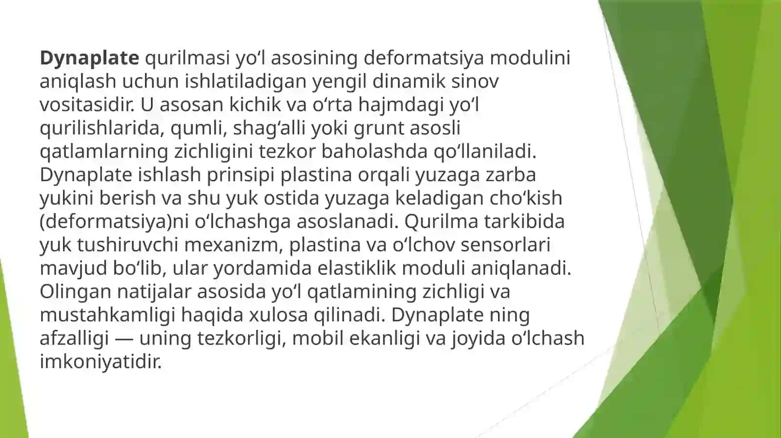Yo‘l zichligini aniqlovchi mexanik vositalar (dynaplate, FWD — Falling WeightDeflectometer) 3