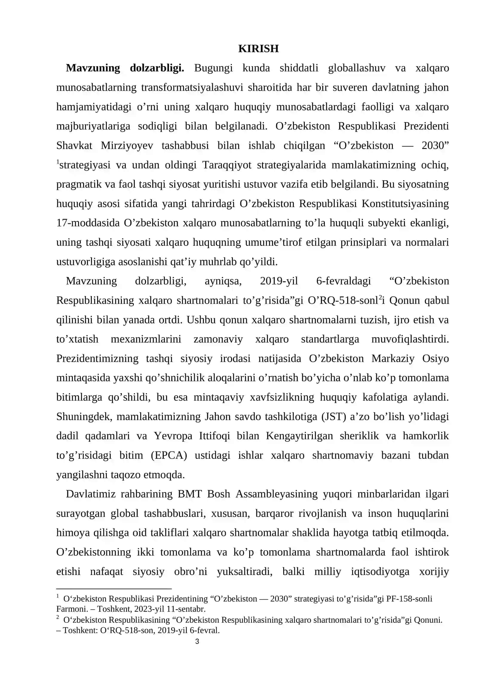 O’zbekistonning xalqaro shartnomalardagi ishtiroki. kurs ishi 3