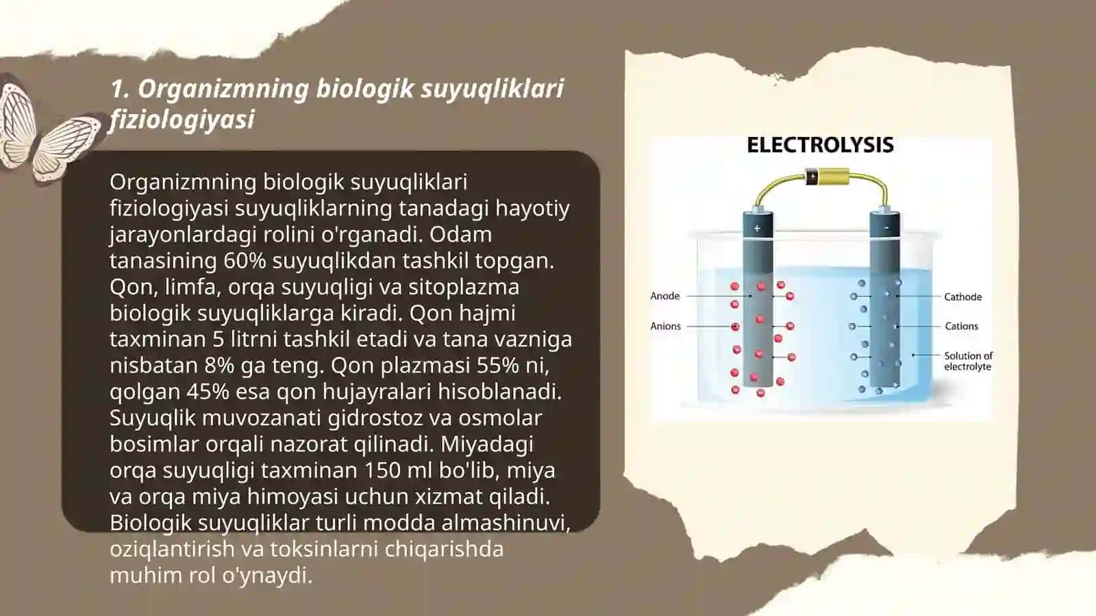 Organizmning biologik suyuqliklari elektrolit va noelektrolit eritmalari sifatida 3