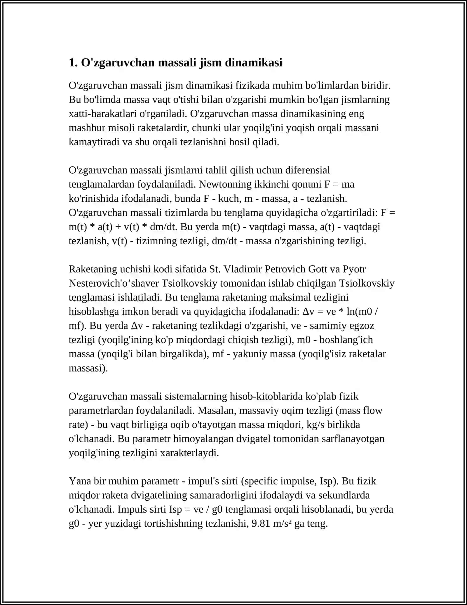 O'zgaruvchan Massali Jismning Harakati 3
