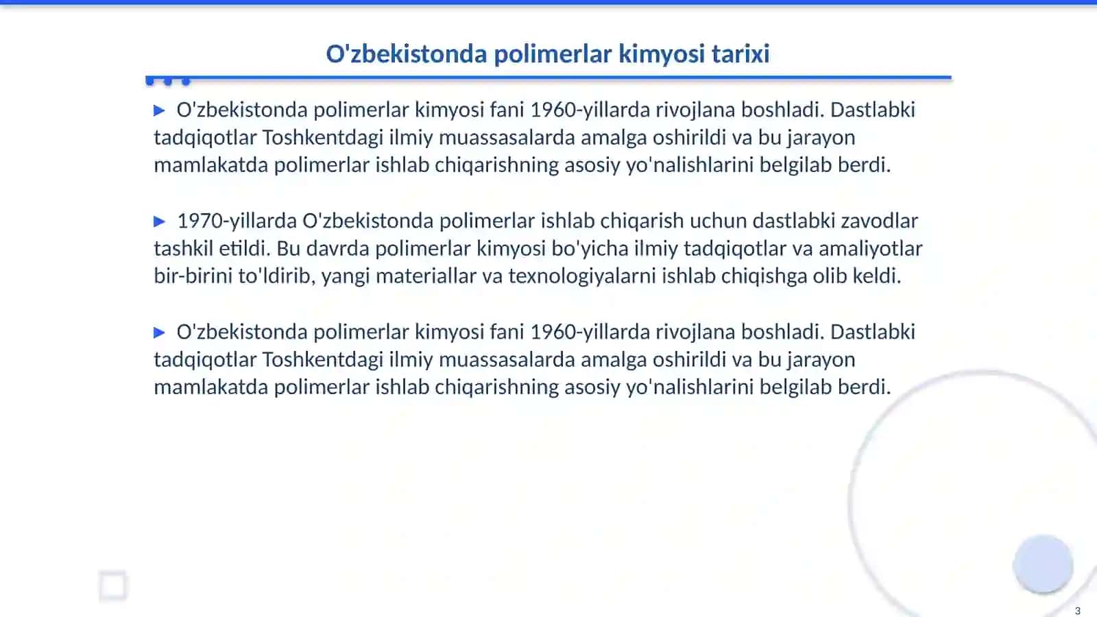 O'zbekistonda polimerlar kimyosi fani va uning istiqbollari 3