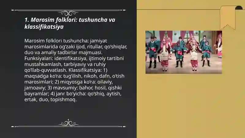 Marosim folklorlari. Oilaviy va mavsumiy marosimlar, janr xususiyatlari 3