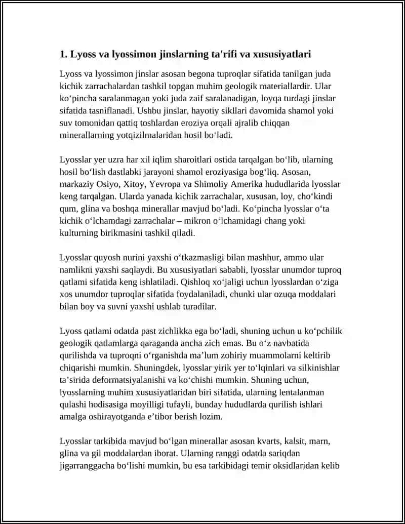Lyoss va lyossimon jinslarning tarqalishi haqida referat tayyorlash 3