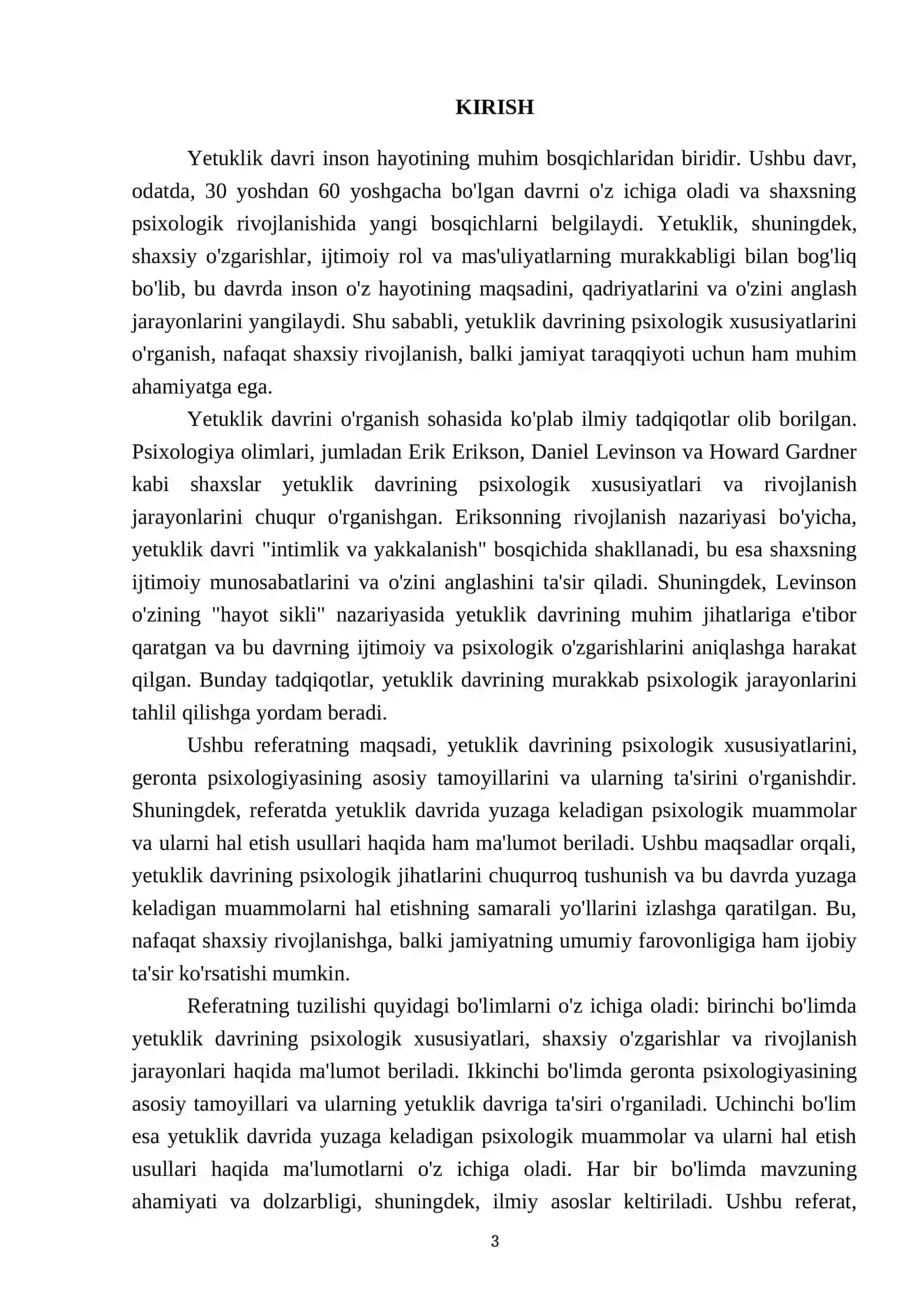 Yetuklik davrining psixologik xususiyatlari. Geronta pisixologiyasi 3