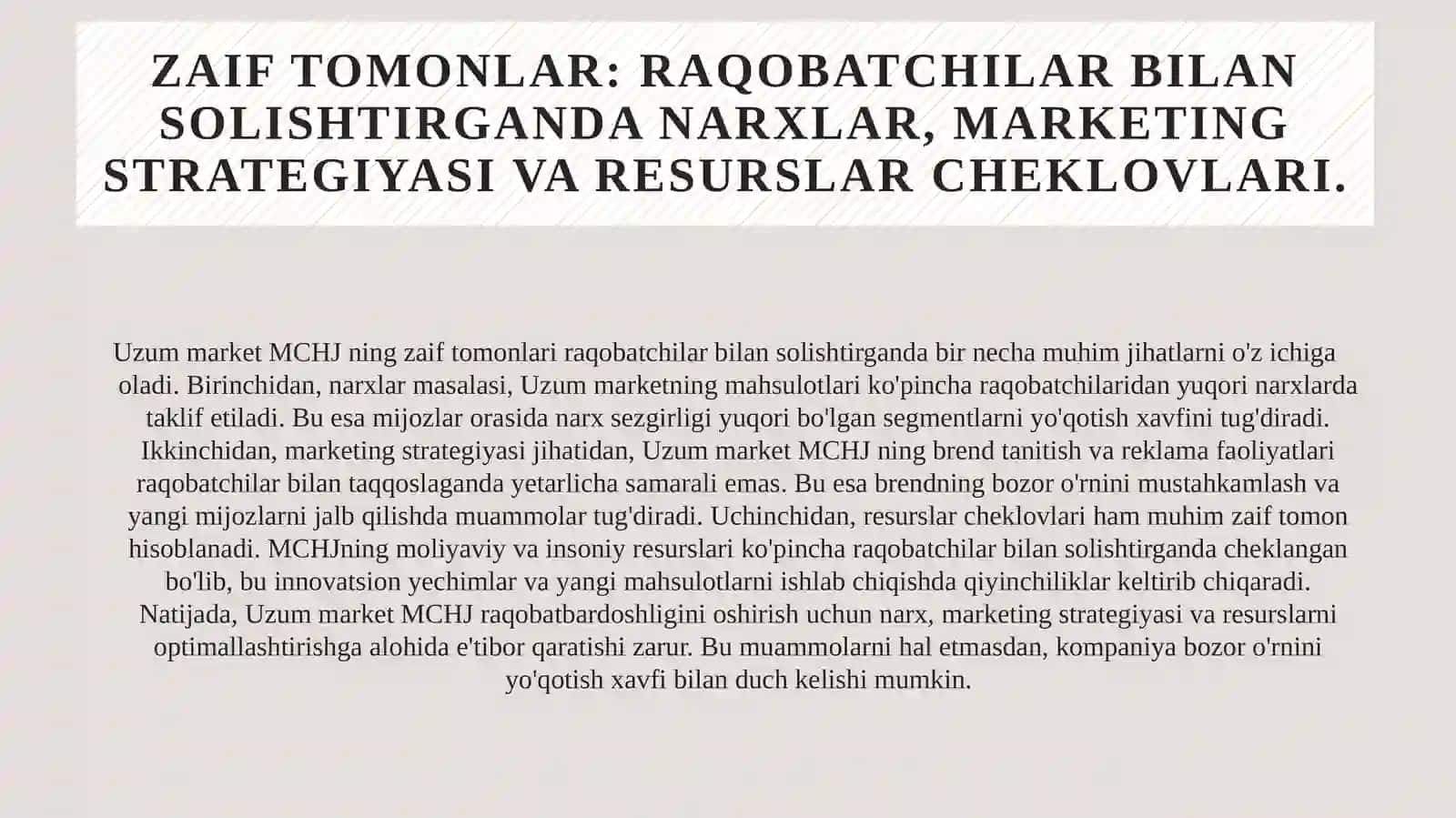 Uzum market MCHJ. Swot tahlil 3
