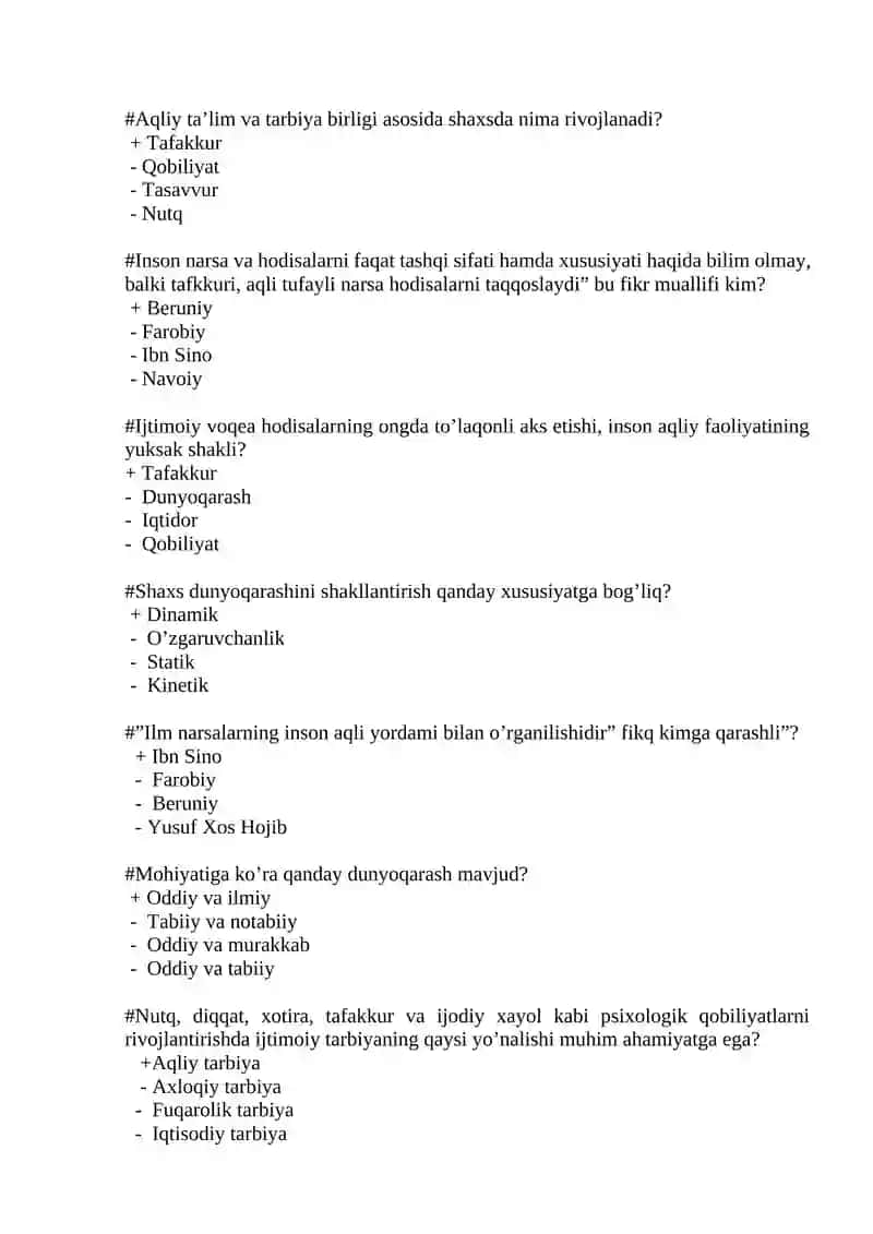 UMUMIY PEDAGOGIKA FANIDAN YAKUNIY NAZORAT TEST SAVOLLARI 3