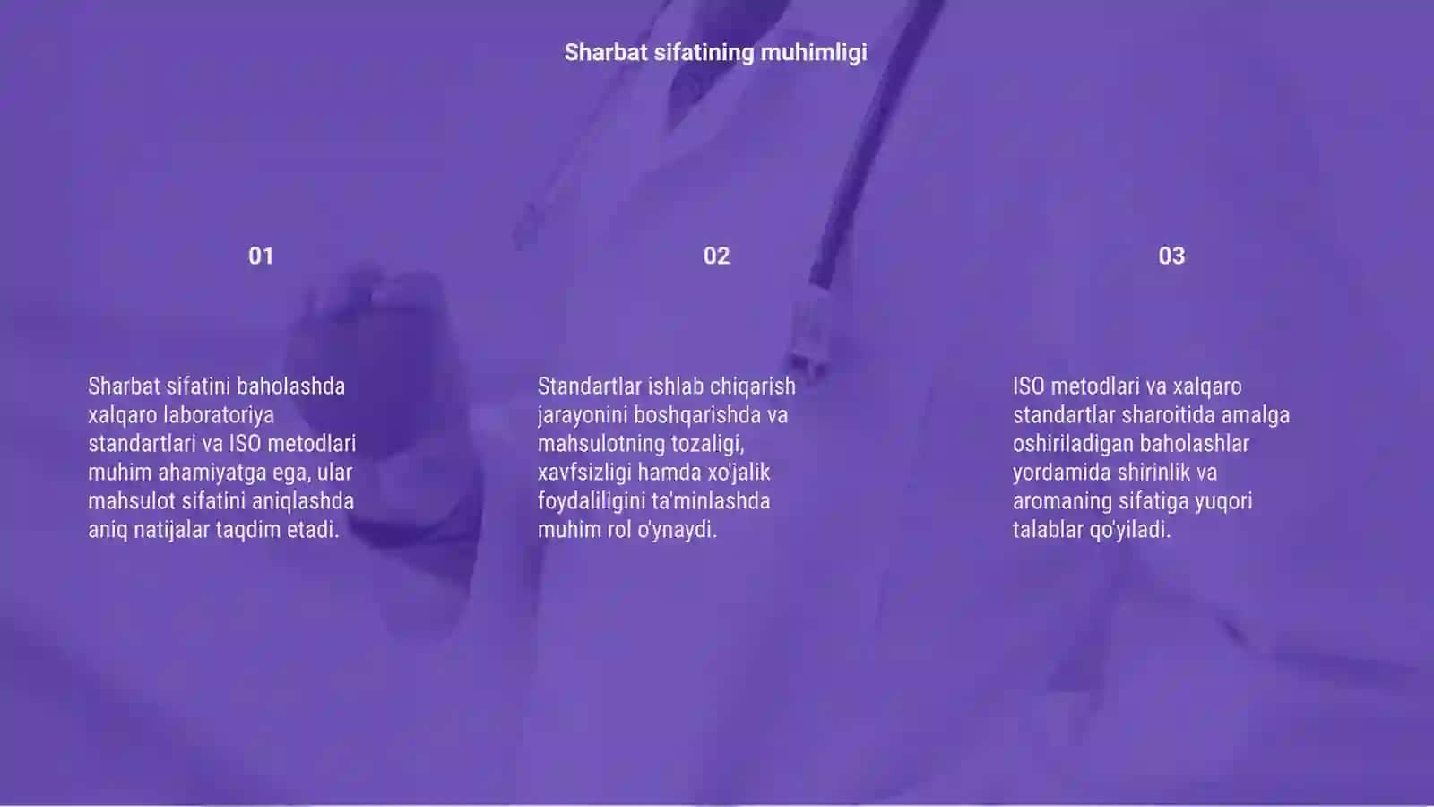 Sharbat sifatini baholashda xalqaro laboratoriya standartlari va ISO metodlari 3
