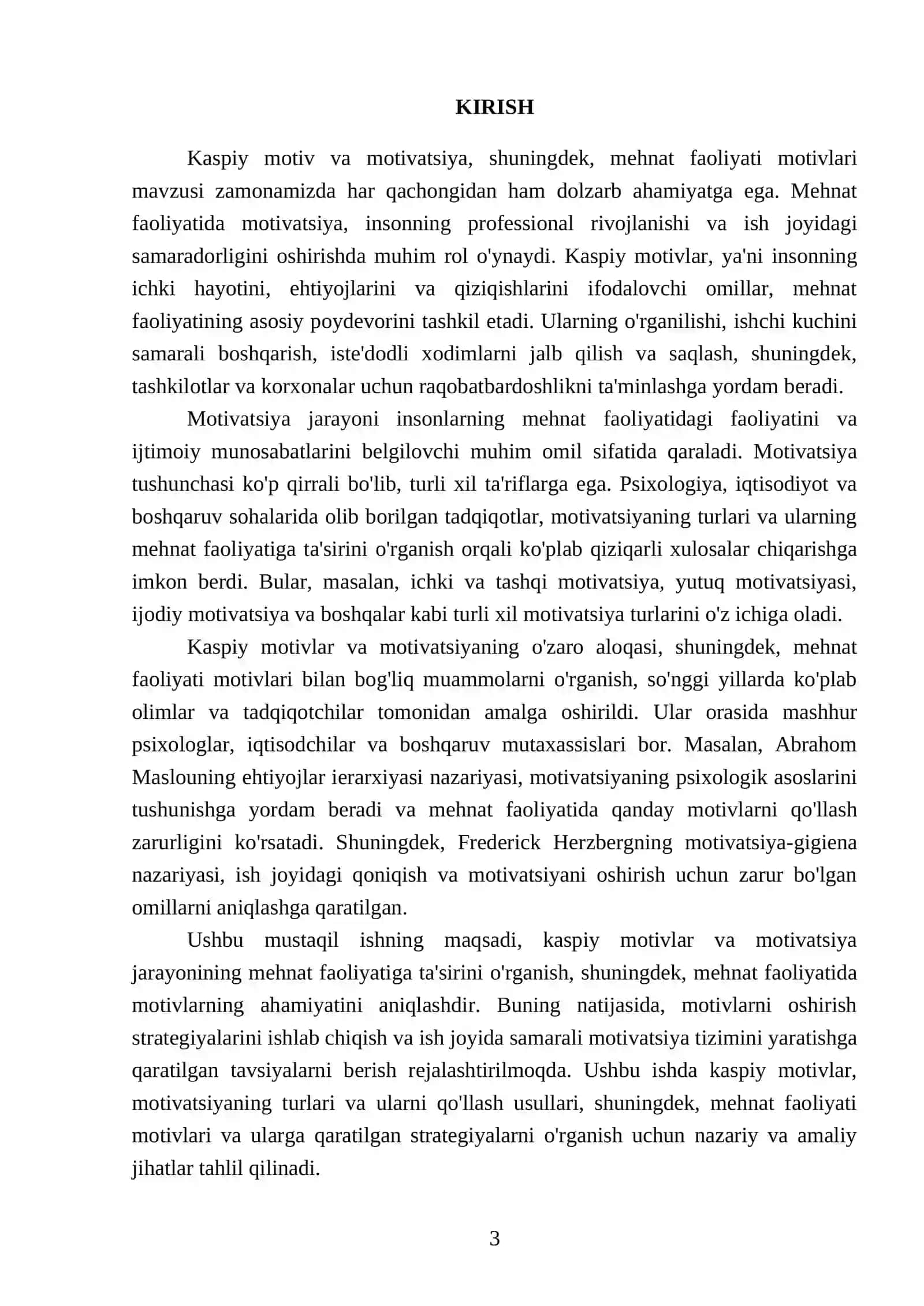 Kaspiy Motiv Va Motivatsiya, Mehnat Faoliyati motivlari 3