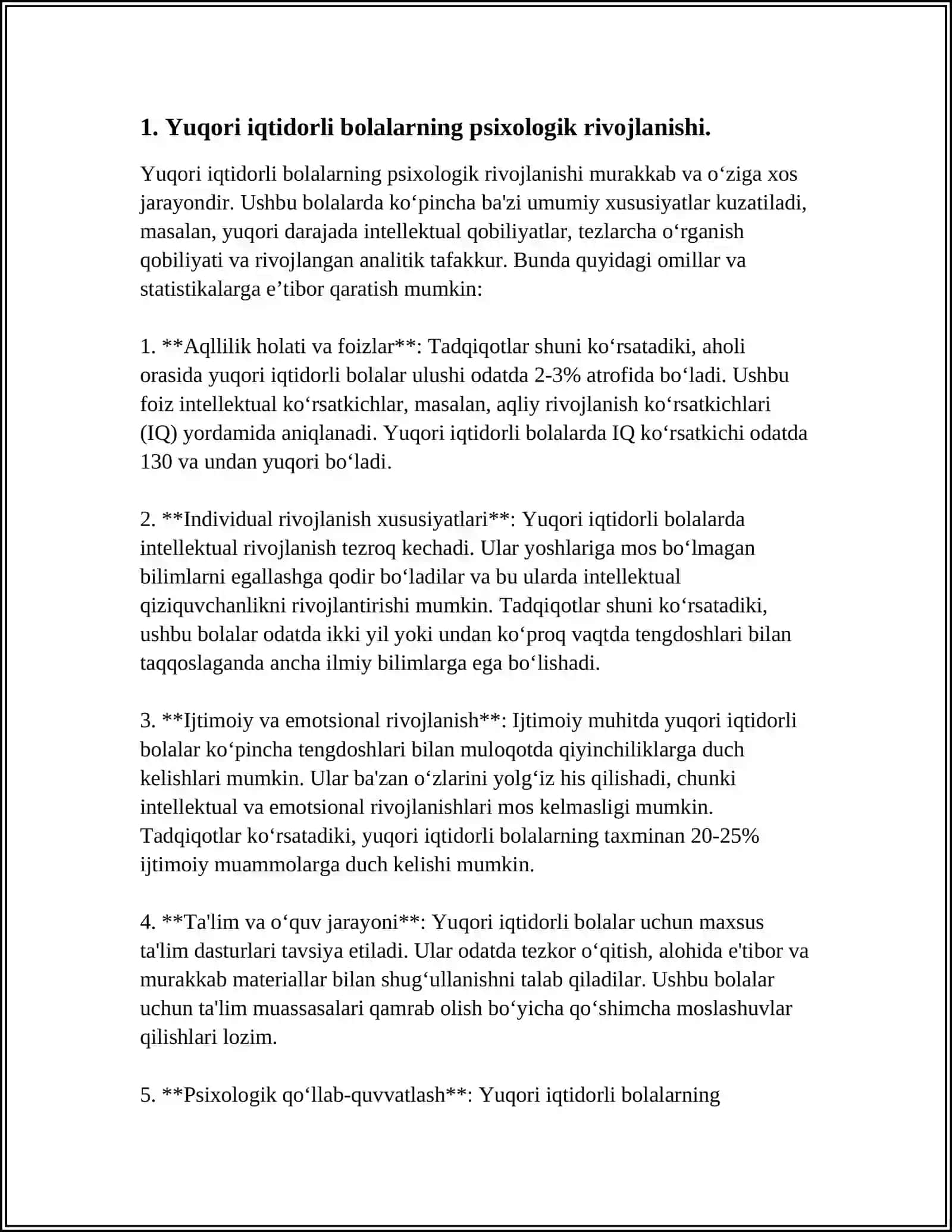 TA'LIM JARAYONIDA YUQORI IQTIDORLI BOLALAR BILAN PSIXOLOGIK ISHNING O'ZIGA XOS XUSUSIYATLARI 3