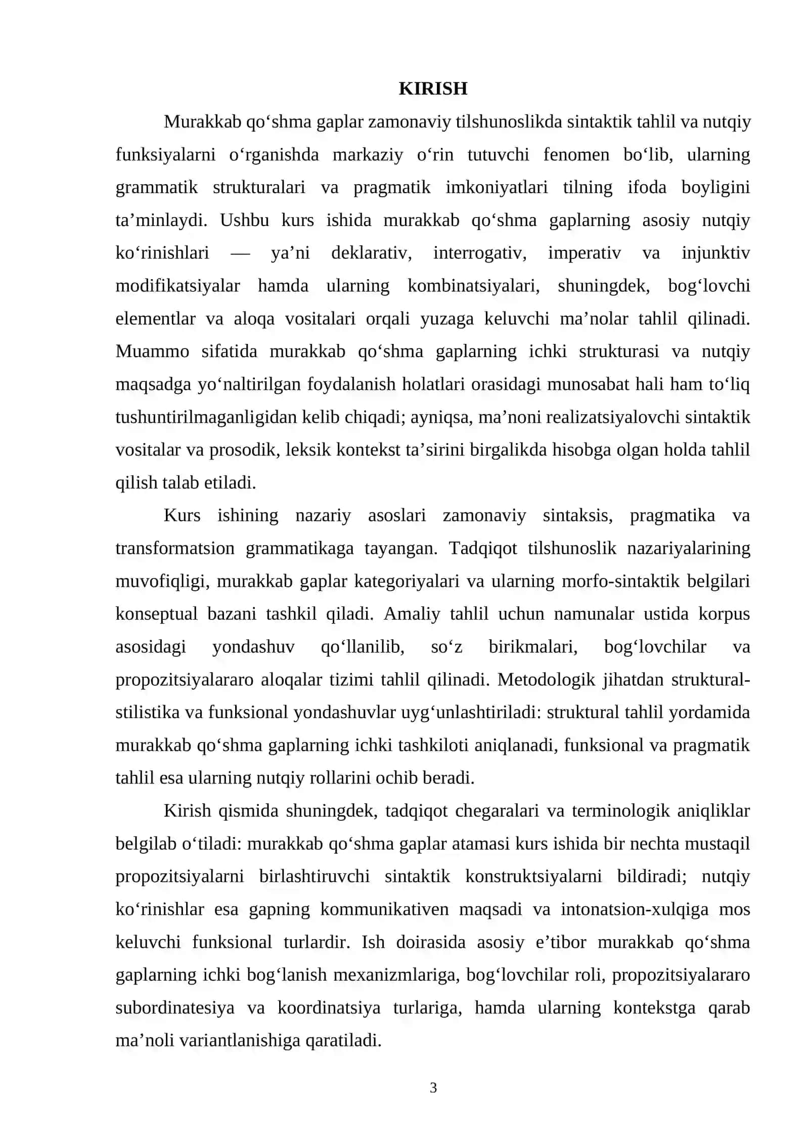 Murakkab Qoʻshma Gaplar, Ularning Asosiy Nutqiy Koʻrinishlari Kurs Ishi 3