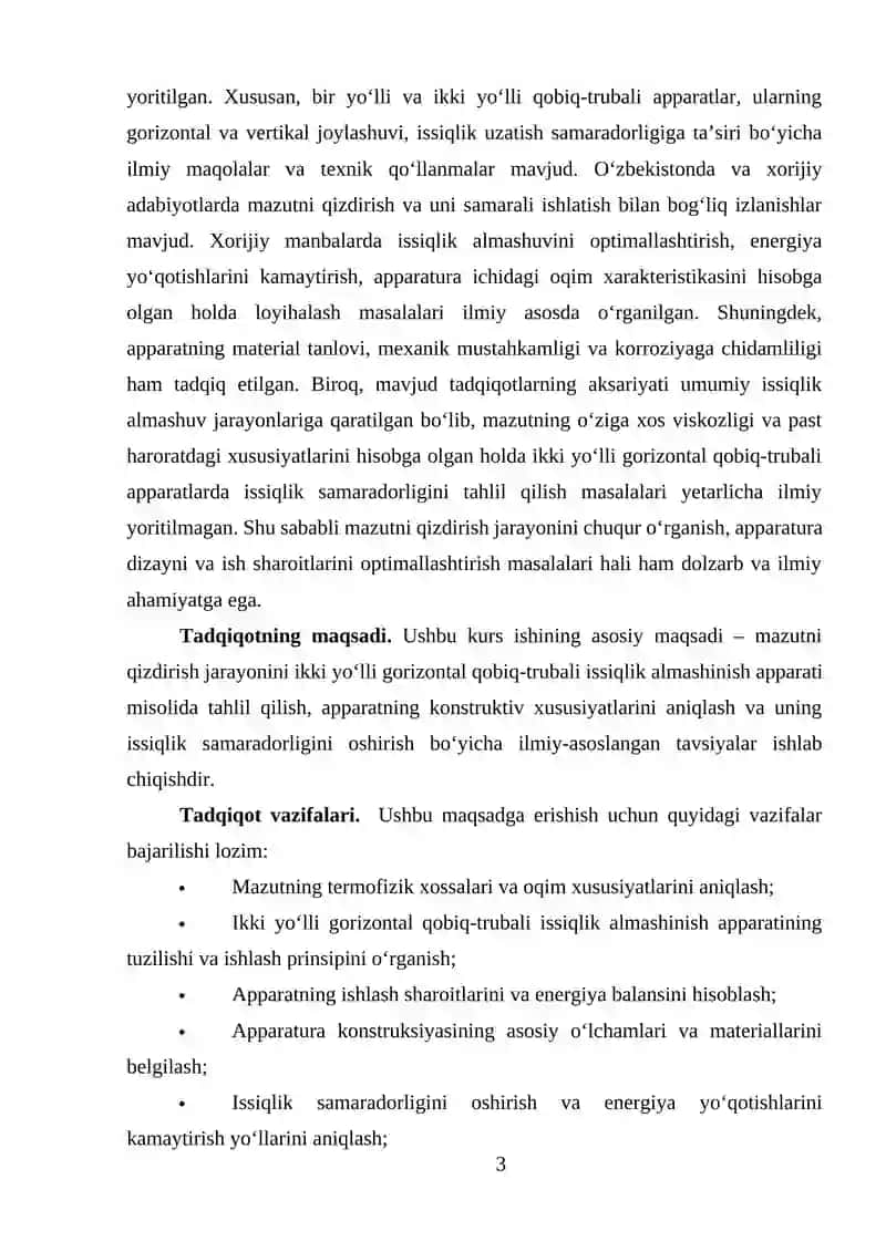Mazutni qizdirish uchun ikki yo'lli gorizantal qobiq trubali issiqlik almashinnish apparati 3