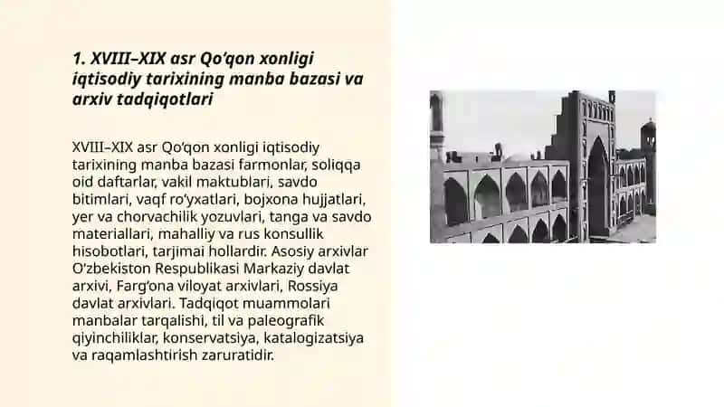 XVIlI-XIX asr Qo'qon xonligi iqtisodiy tarixining tarixshunosligi 3