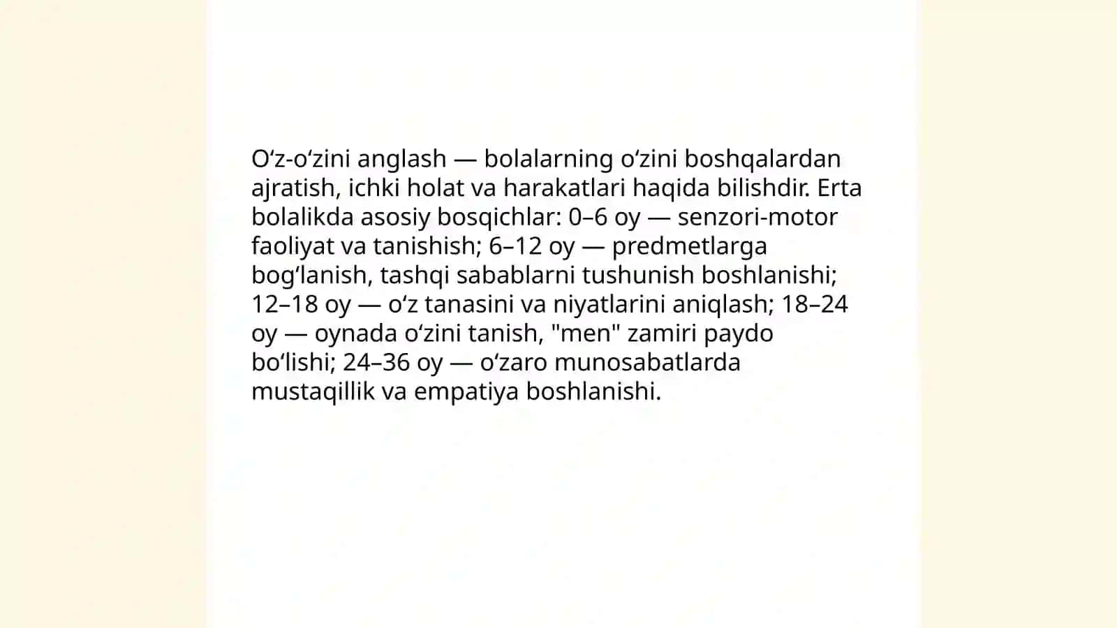 Ilk bolalik davrida oʻz-oʻzini anglashning rivojlanishi va 3 yosh inqirozi 3