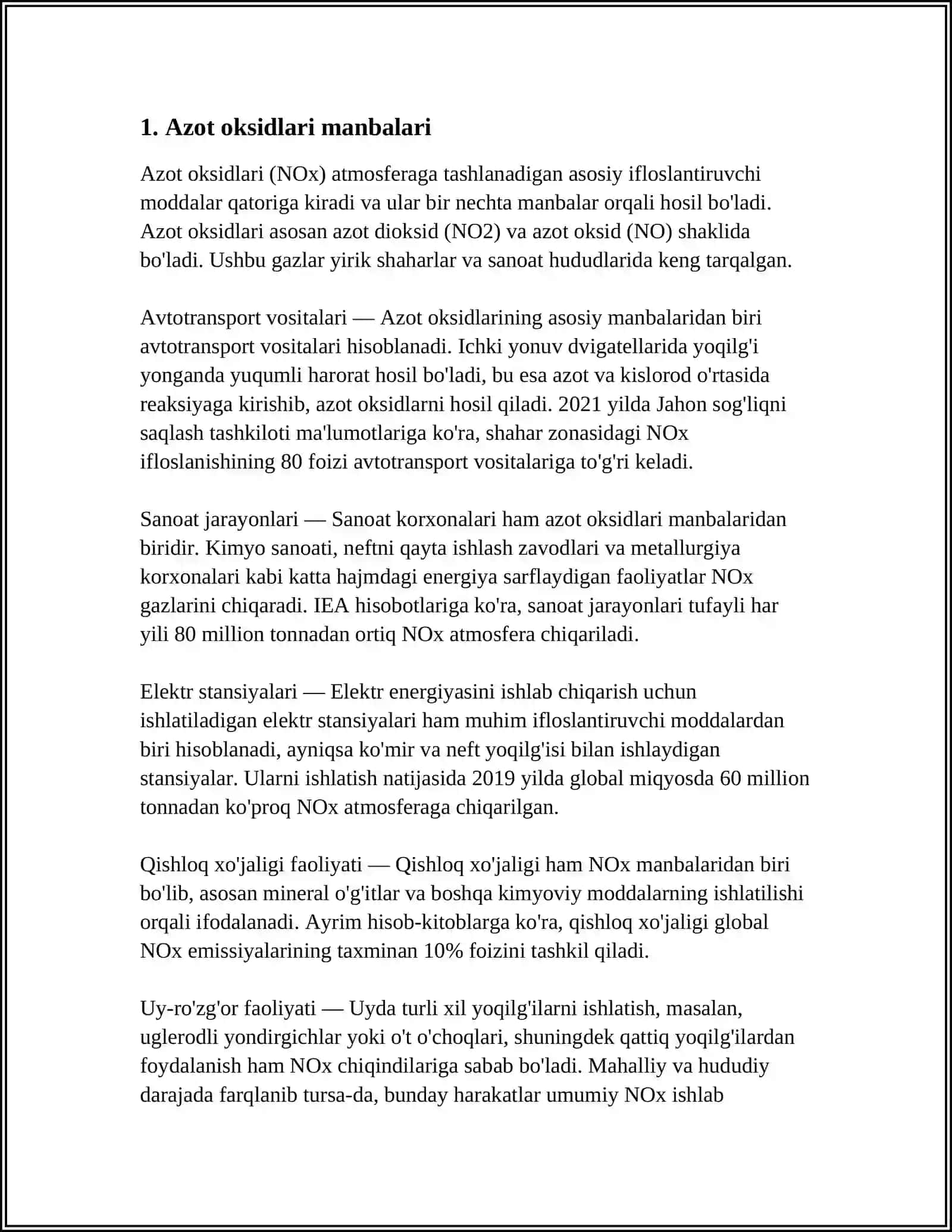 ATMOSFERA HAVOSINI AZOT OKSIDLARIDAN TOZALASH 3