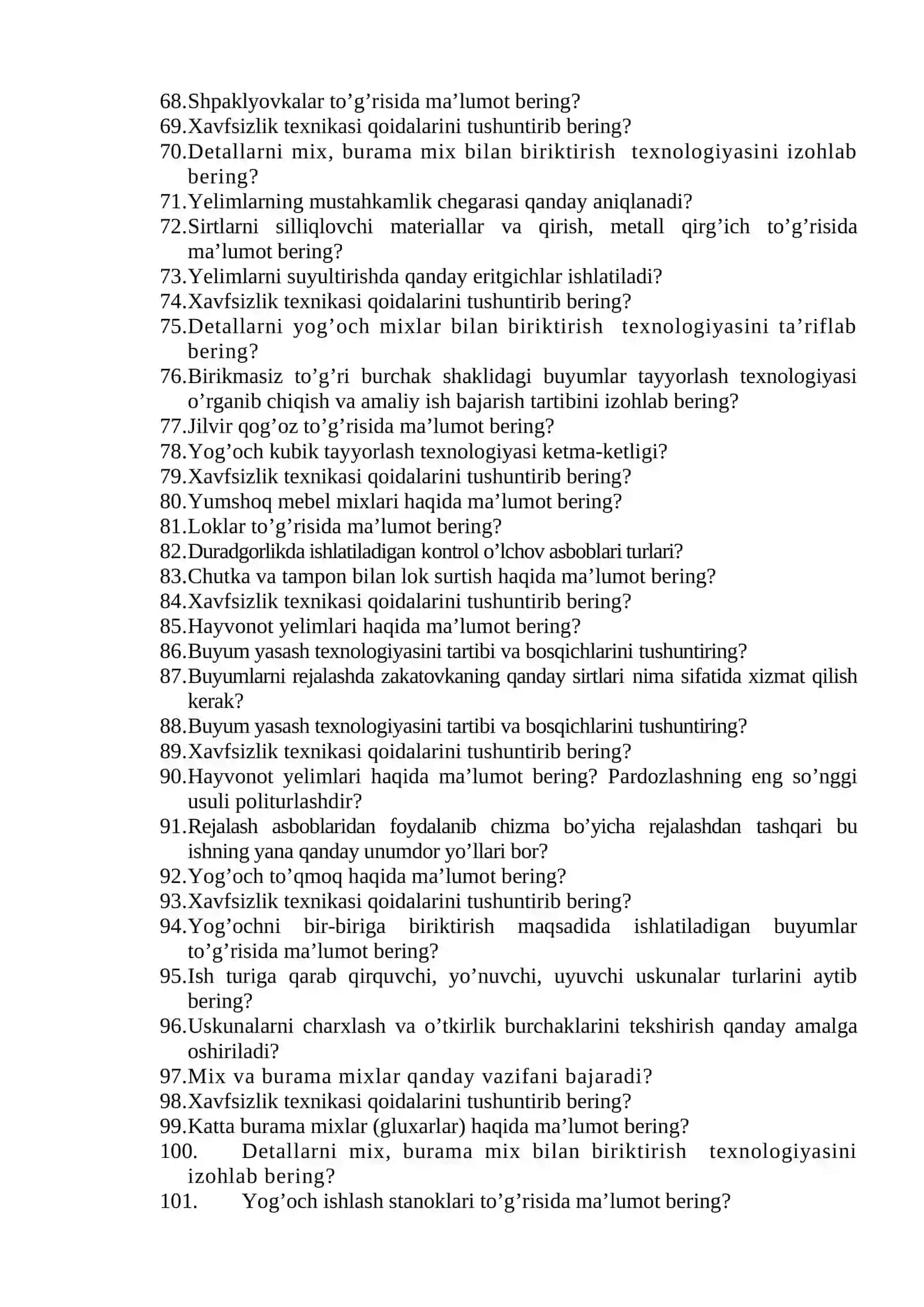 METALL VA METALLMAS BUYUMLARGA ISHLOV BERISH TEXNOLOGIYASI FANIDAN YAKUNIY NAZORAT SAVOLLARI 3