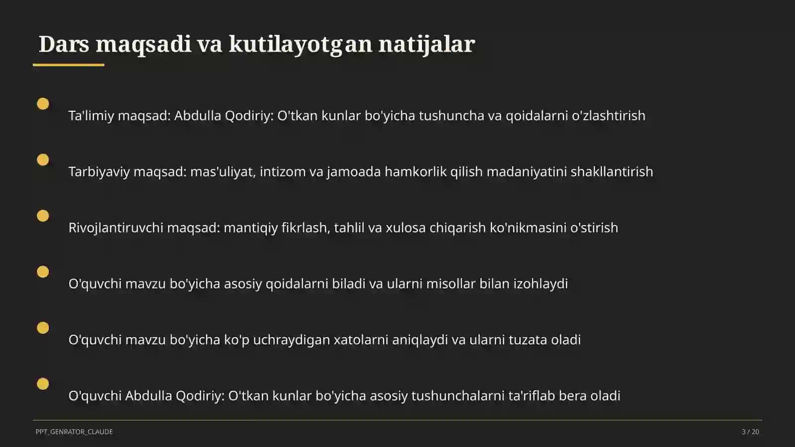 Abdulla Qodiriy: O'tkan kunlar (9-sinf) 3
