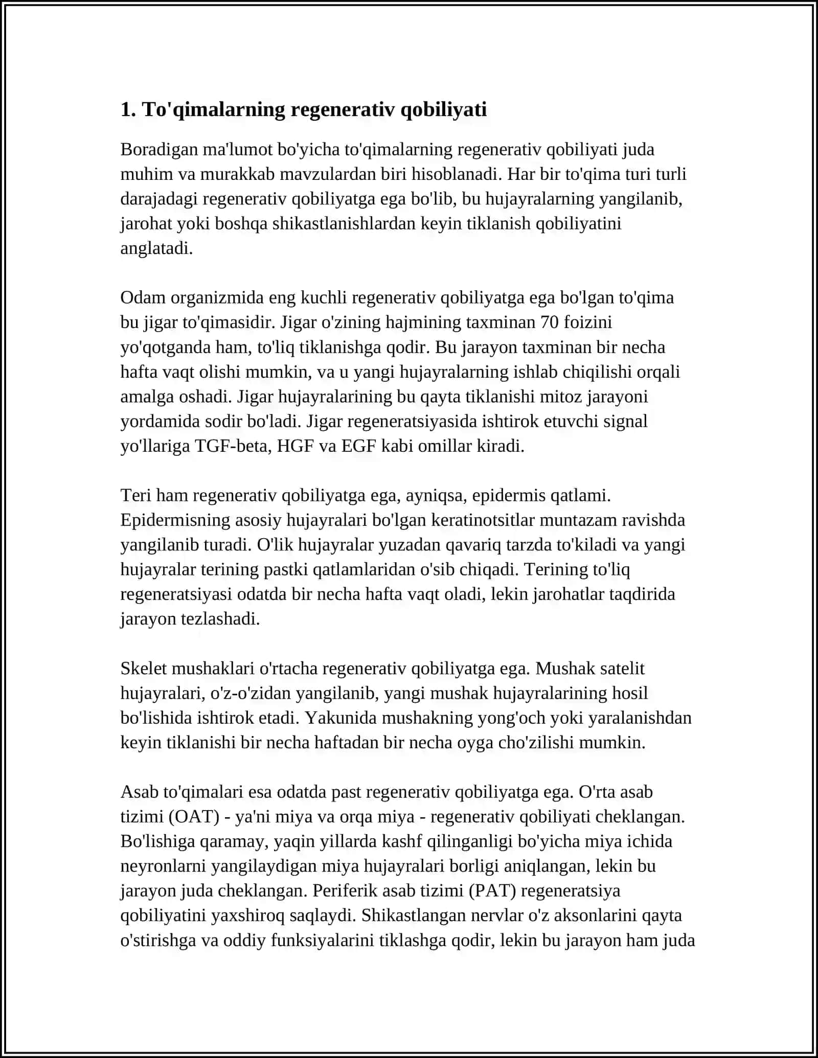 TOʻQIMALARNING FIZIOLOGIK VA REPARATIV REGENERATSIYASI.TOʻQIMALAR OʻZGARUVCHANLIGI CHEGARALARI 3