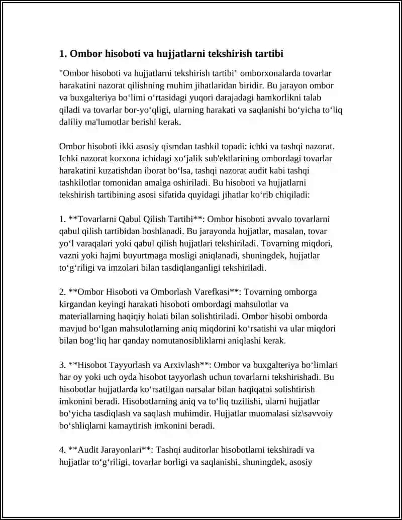 OMBORLAR VA BUXGALTERIYADA TOVARLARNI HISOBGA OLISHNI TEKSHIRISH 3