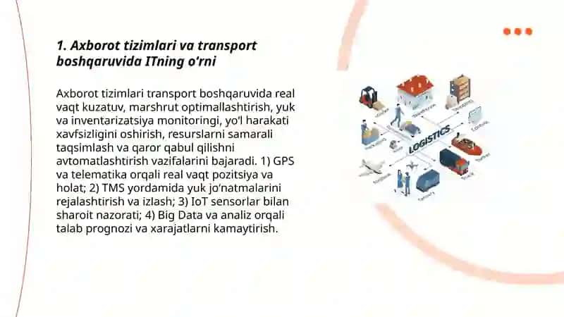Axborot tizimlari va transport boshqaruvida ITning oʻrni 3