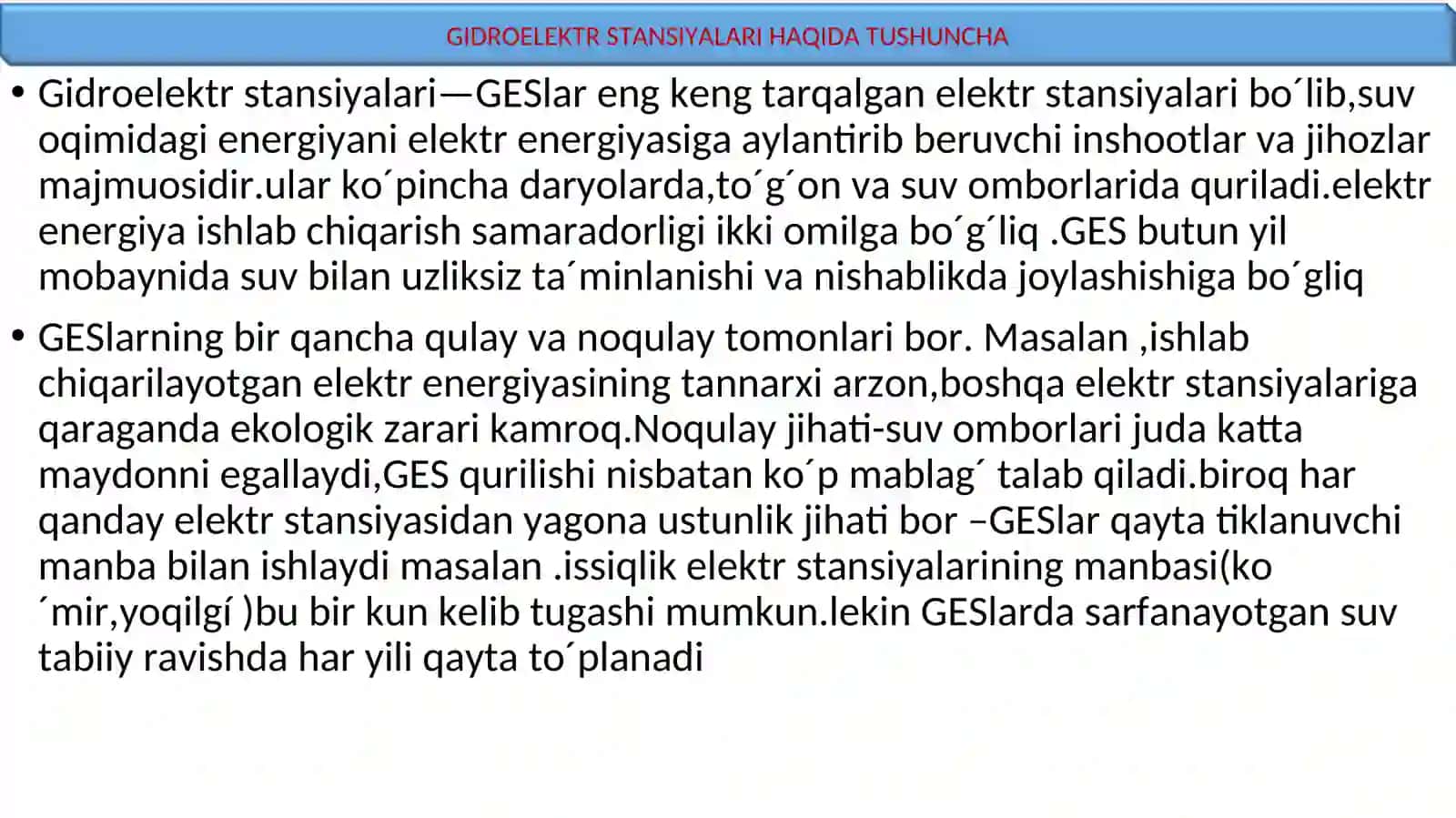 GIDROELEKTR STANSIYALARI HAQIDA TUSHUNCHA 3