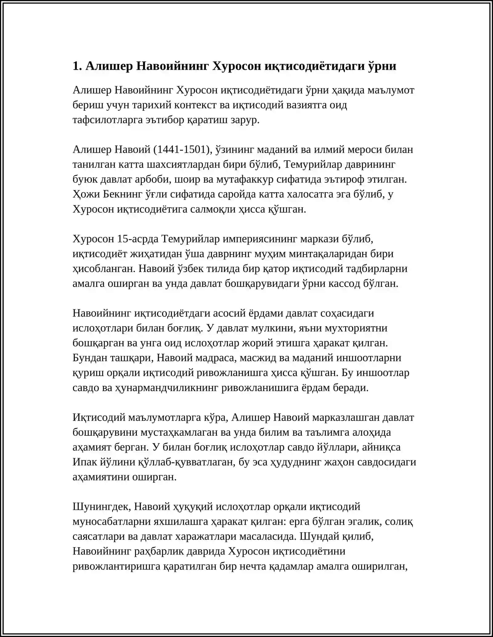 Алишер Навоийнинг Хуросон иқтисодиётидаги ўрни 3