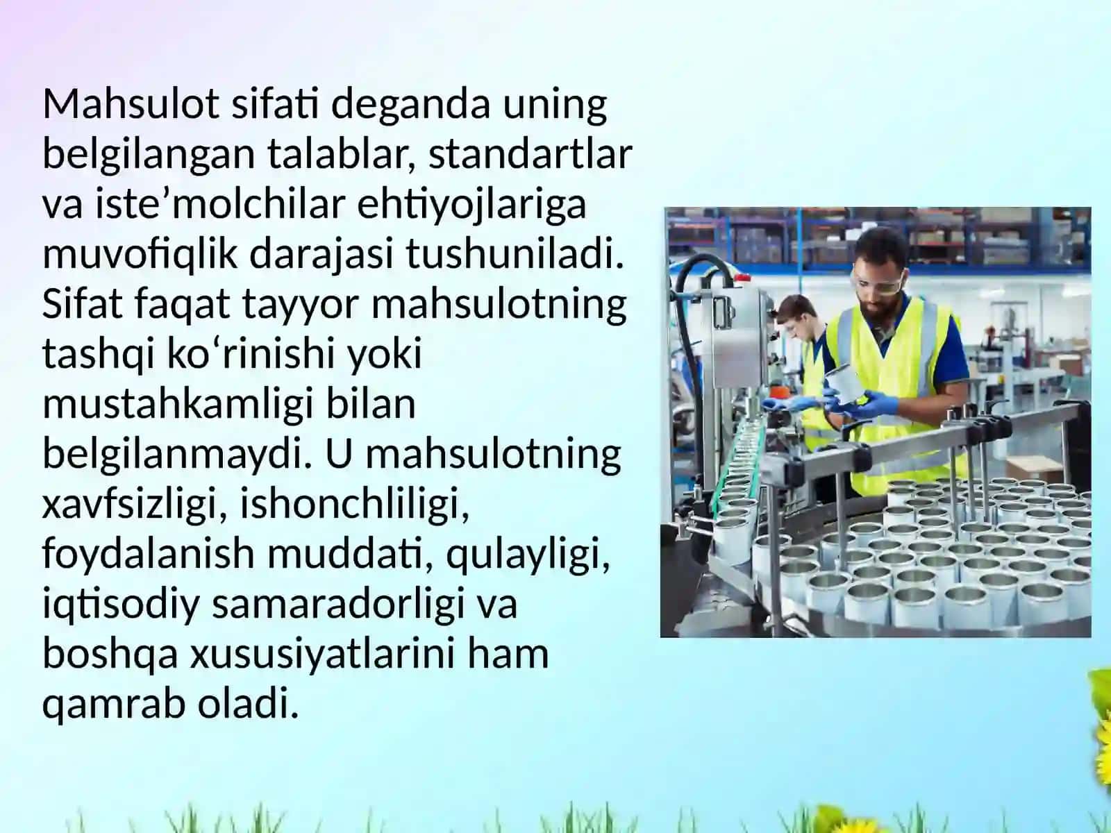 Mahsulot sifatiga ta’sir etuvchi omillarni korxona misolida tahlil qilish 3