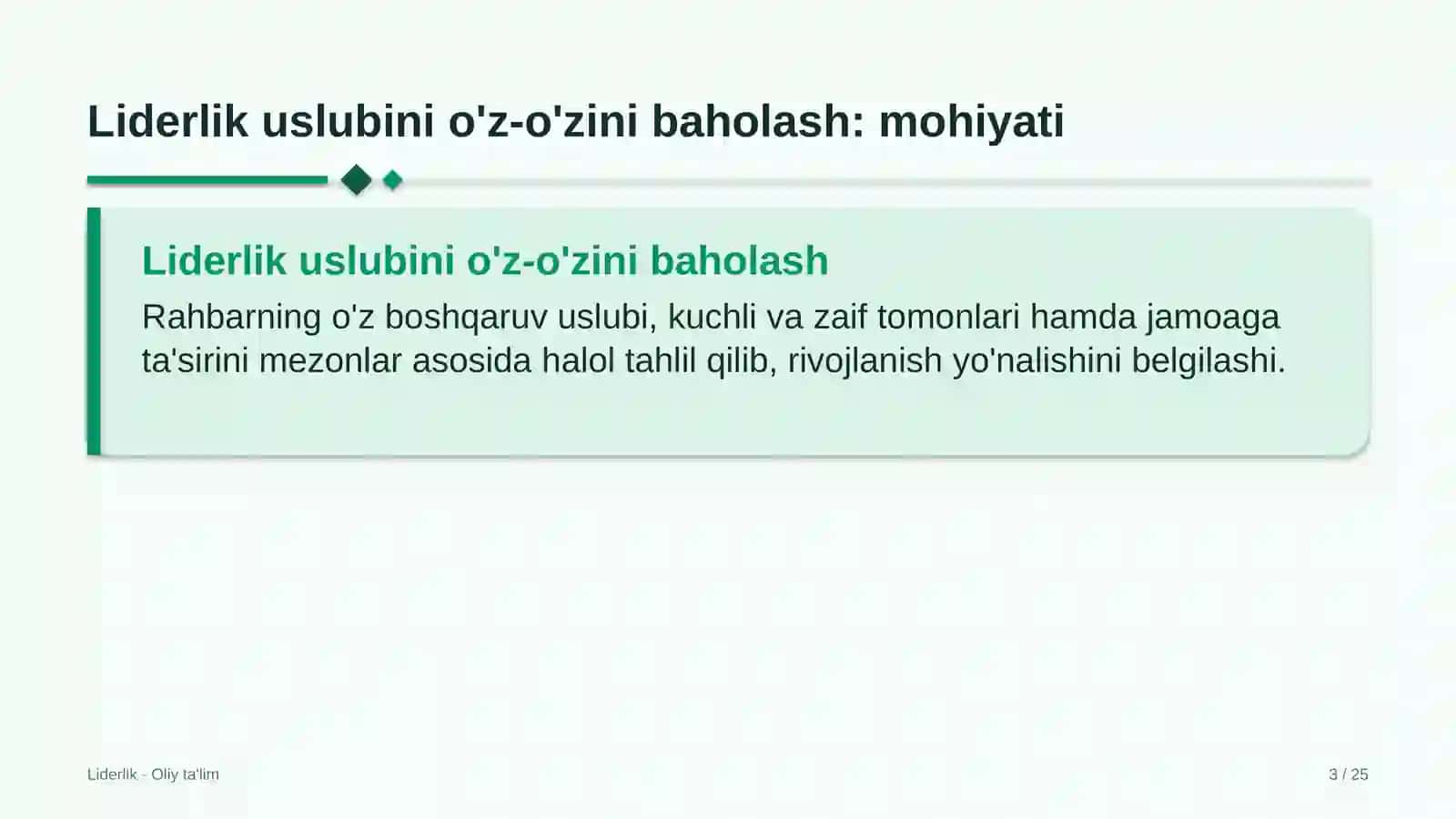 meva sabzavot savdosida liderlik uslubini o'z o'zini baholash 1373 3