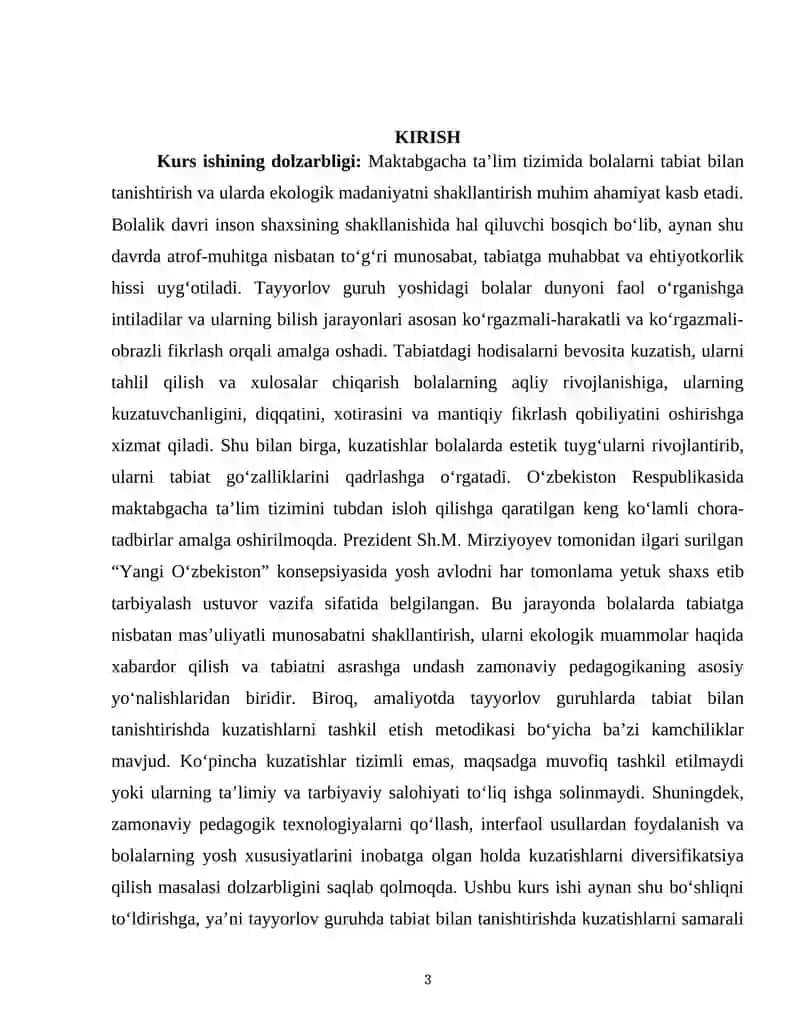 "TAYYORLOV GURUHDA TABIAT BILAN TANISHTIRISHDA KUZATISHLARNI TASHKIL ETISH" 3