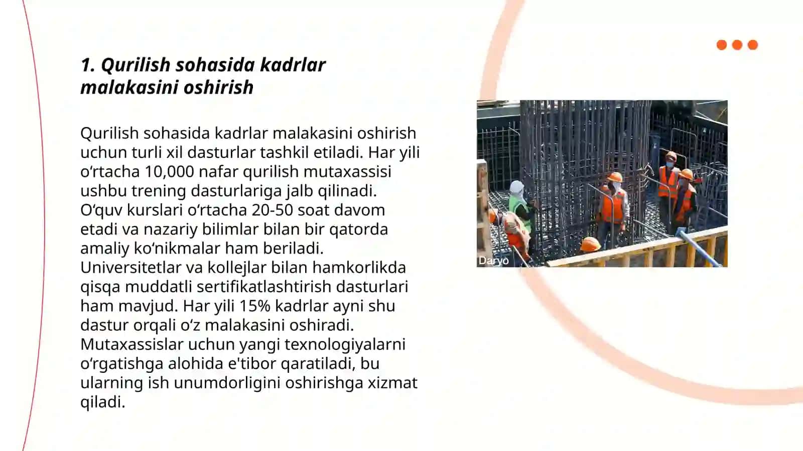 Qurilish sohasida mutaxassislar tayyorlash va qayta tayyorlash 3