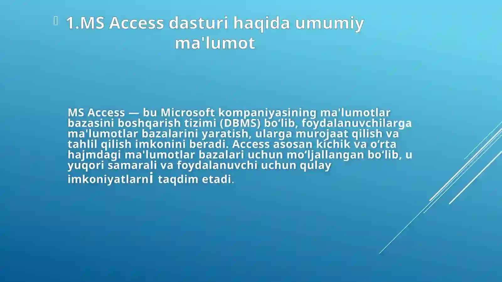 MAVZU: Tibbiyot axborot tizimlari va MS Access dasturiy ta'minotidan foydalanish 3
