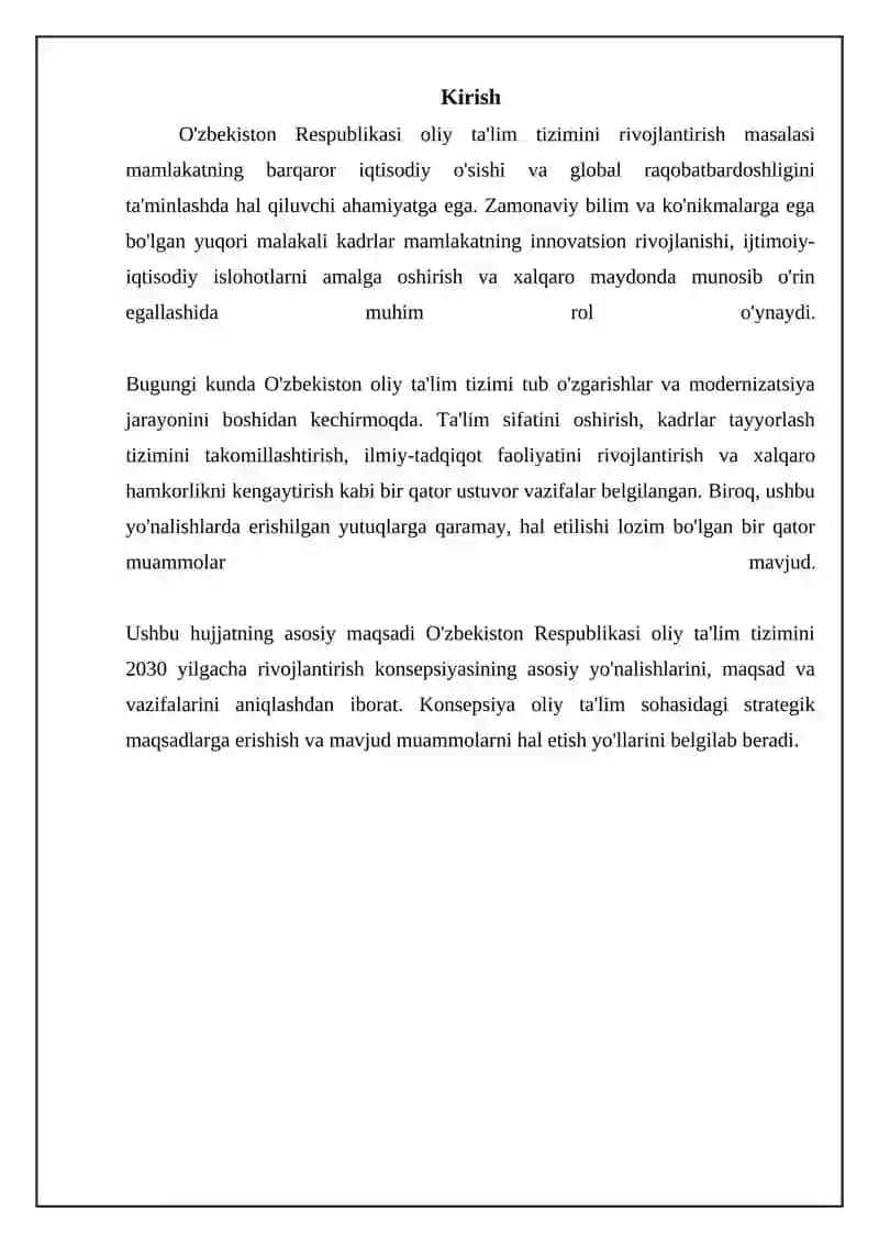 O'zbekiston Respublikasi oliy ta'lim tizimini 2030-yilgacha rivojlantirish konsepsiyasi 3