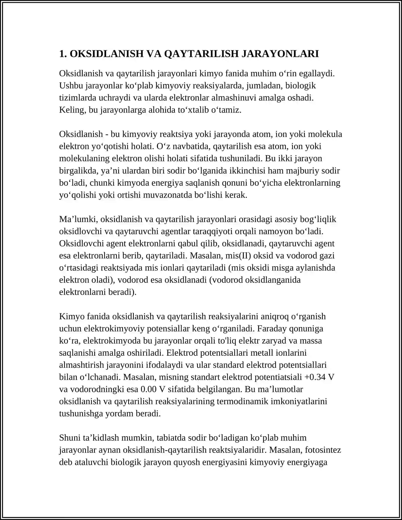 MAVZU: OKSIDLANISH QAYTARILISH REAKSIYALARINI ION ELEKTRON USULDA TENGLASHTIRISH 3