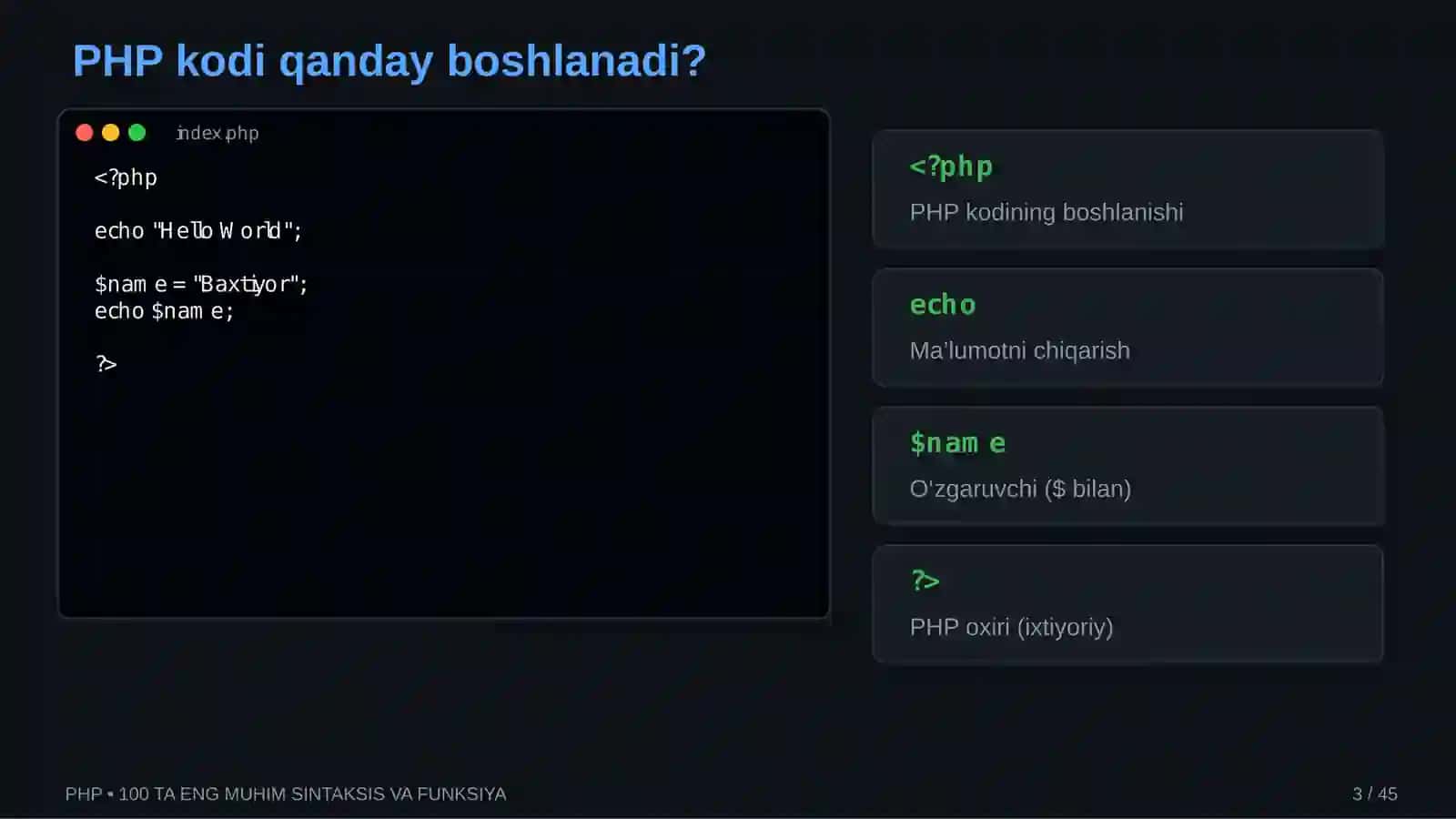 PHP — 100 TA ENG MUHIM SINTAKSIS VA FUNKSIYA 3